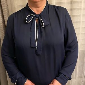Navy blue blouse with bow detail
